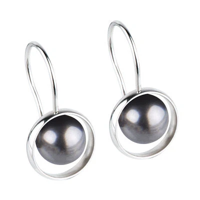 Ernstes Design Earrings E329BLP Stainless Steel Pendant Crystal Black Pearl - Image 1 of 3