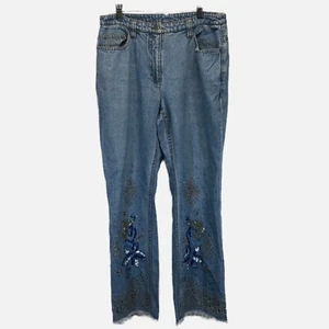 Womens Vintage Together Embroidered Jeans, Size 12 Raw Hem Beaded C - Picture 1 of 7