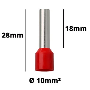 Aderendhülsen 10mm² lang rot isoliert Hülse 18mm Gesamtlänge 28mm - Bild 1 von 10