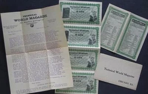 1907 Certificados de Suscripción REVISTA TÉCNICA MUNDIAL Mecánica Popular Fusionada - Imagen 1 de 1
