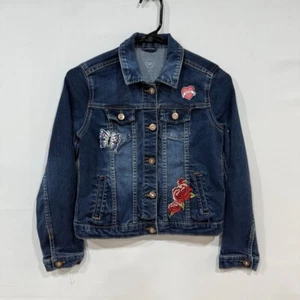 Wonder Nation Denim Jacket Girls L Blue Jean Embroidered Patches Butterfly Rose - Picture 1 of 5