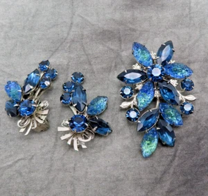 Pendientes Broche Judy Lee Vintage Estrás Pin Cristal Azul Vidrio Moldeado 512c - Imagen 1 de 11