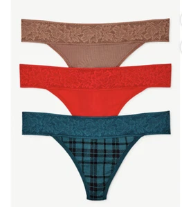 Joyspun Women’s Size XXL 20, 3-Pack Lace Thong Panties Green Plaid Red Brown - Picture 1 of 3