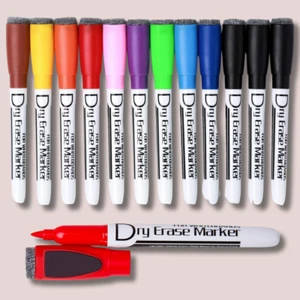 Magnetic Dry Erase Markers with Eraser Low Odor Fine Tip Whiteboard Pens Pack - Picture 1 of 5