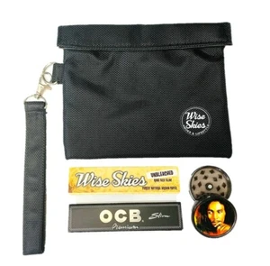 Wise Skies Black Smell Proof Bag & OCB Rolling Paper & Wise Skies Rolling Paper - Picture 1 of 1
