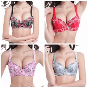 Size：32 34 36 38 40 Cup：A B C D Womens Floral Lace Bra Thick Padded Push Up Bras - Picture 1 of 29