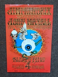 1968 Jimi Hendrix, John Mayall, FLYING EYE BALL Fillmore RP2 POSTER 2a stampa - Foto 1 di 7