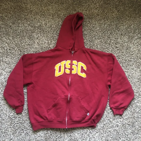 Vintage Russell USC Trojans Hoodie Sweatshirt Sweater Zip Up Jacket Mens Size XL Cover