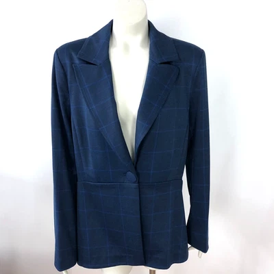 Chaqueta Blazer Cabi 14 Sunset Kiss Cuadros Ventana Botón Único 5475 Azul COMO NUEVA Foto 1 de 4
