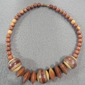 Vintage Grobe Holz Halskette Boho Statement Braun - Bild 1 von 8