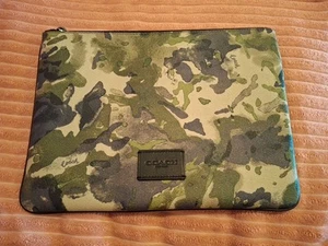 Coach Lg Pouch Leather Green Purple Gray Camo Print Storage Ipad Tablet A2080 - Picture 1 of 11