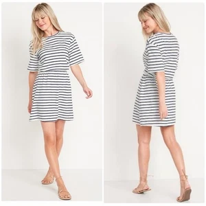 Old Navy Nautical Striped Waist Defined T Shirt Dress White Navy Size XL - Picture 1 of 11