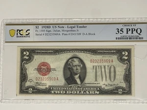 1928D $2 TWO Legal Tender Note PCGS 35 Choice VF PPQ Fr.1505 Red Seal Jefferson - Picture 1 of 11