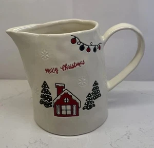 Potters Studio Merry Christmas Dimpled Ceramic Cocoa Pitcher Snowman Holiday - Picture 1 of 12