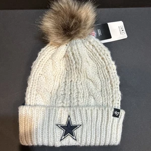 NUEVO CON ETIQUETAS Dallas Cowboys Mujer Sombrero '47 Meeko Cable Tejido Imitación Piel Pom Bordado - Imagen 1 de 10