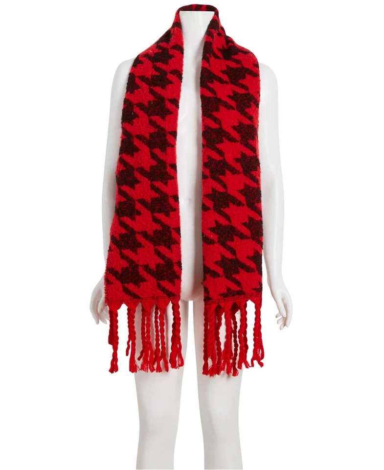 DKNY Oversized Houndstooth Scarf Black and Red One Size