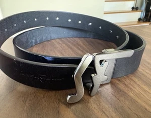Salvatore Ferragamo SF Logo Buckle Leather Belt Black Made In Italy Men's - Picture 1 of 8