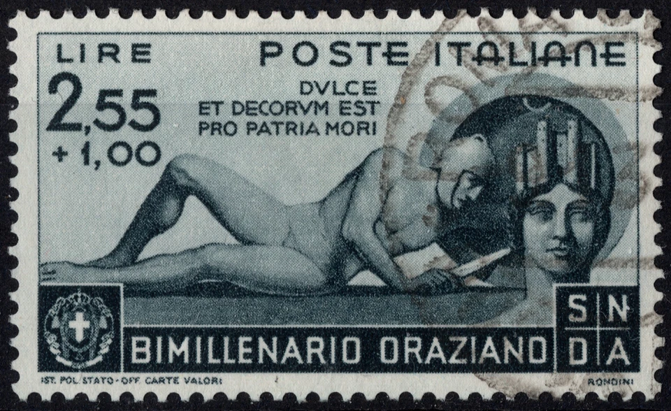 Italy Stamp Scott #366 Used F-VF with Rome Cancellation 2.55 + 1.00l Slate Black - Image 1 of 1