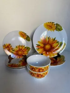 8er Set Royal Norfolk Sonnenblumen Teller/Schüsseln Mikrowelle Geschirrspüler NEU - Bild 1 von 9