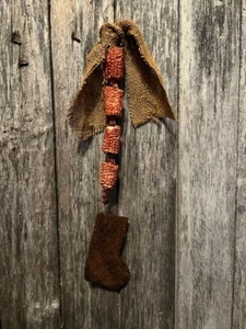 Primitive Christmas Santa Stocking  Peg Hanger Homestead Door Keep Corn Cob - Picture 1 of 9