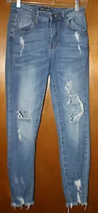 Jeans Encore Destroyed Denim taglia 7 orlo grezzo strappato skinny elasticizzato - Foto 1 di 8