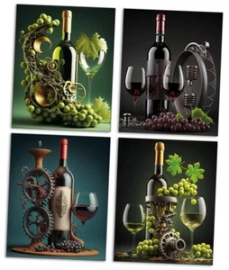 Wine Prints Wall Art Wine Bar Decor Set of 4 Unframed (8''x10'') Wine Poster - Picture 1 of 8