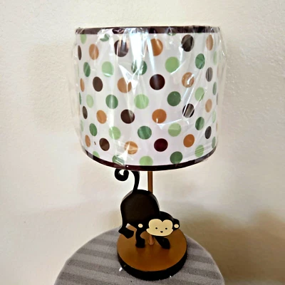 Abajur ModPod berçário macaco base e sombra bolinhas macaco base abajur 16" NOVO - Imagem 1 de 4