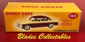 DINKY TOY 165 QUALITY REPRO BOX HUMBER HAWK (CREAM/MAROON) Blades Collectables - Picture 1 of 3