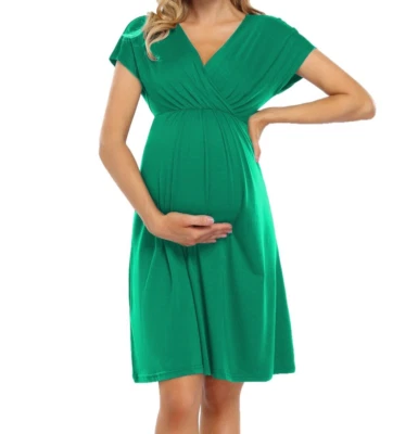 Vestido envolvente de maternidad con cuello en V para mujer, columpio hasta la rodilla, baby shower como nuevo talla M BR Foto 1 de 4