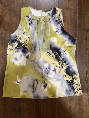 Elie Tahari Sin Mangas Seda Ligero Informal Elegante Verde Plata Dorado Grande L Foto 1 de 4