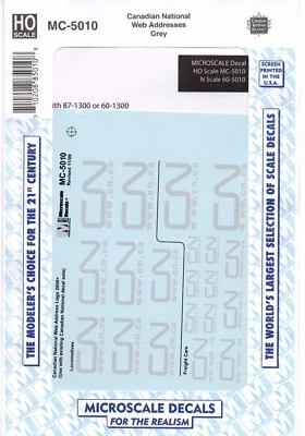 HO Scale Microscale MC-5010 CN Canadian National Grey Web Address Logo Decal Set - Image 1 of 3