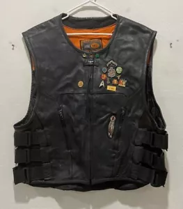 Men's First Classics, Skulls, Pins: Harley, Gun Roses, Full Zip Leather Vest XL - Picture 1 of 12