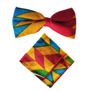Multi-colored Kente African Print Bow Tie with Pcoket Square - Picture 1 of 2