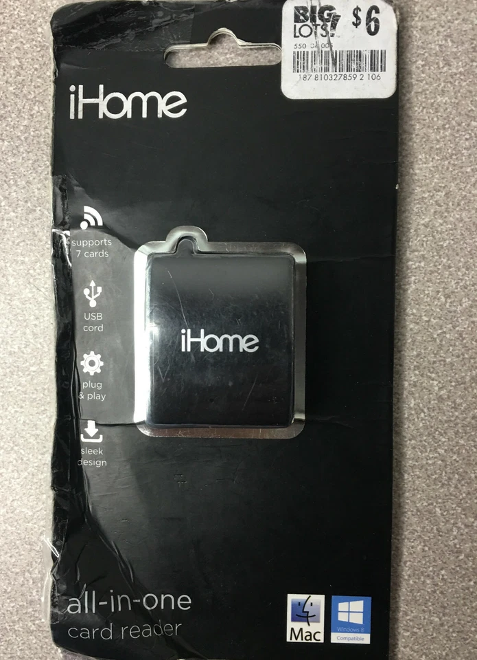 Lector de tarjetas todo en uno iHome 7 tarjetas 2016 Lifeworks, nuevo ~ paquete usado en estante Foto 1 de 2