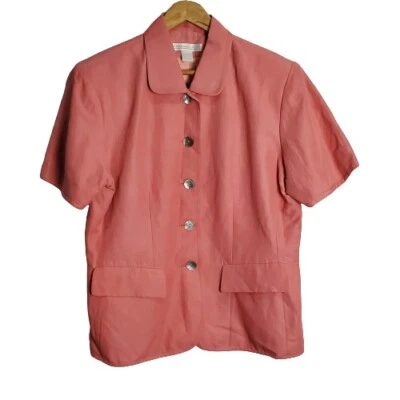 Vintage 90's Preston & York Pink Linen Blend Button Up Short Sleeve Blouse Sz 16 - Image 1 of 4