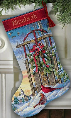 Cross Stitch Kit ~ Dimensions Christmas Sled Stocking #8819 - Image 1 of 3