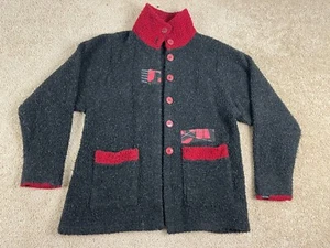 Vintage Odile Cardigan Sweater Womens Size 44 Knit Buttons Up Collar Red Black - Picture 1 of 16