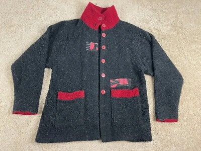 Cárdigan suéter vintage Odile para mujer talla 44 tejido botones cuello rojo negro Foto 1 de 4