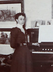 Antique 6X7 Cabinet Photograph Drunk Victorian Woman Playing The Organ Piano