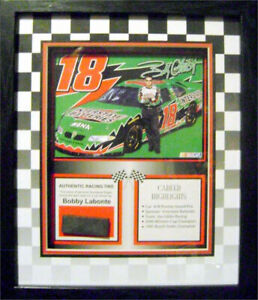 Bobby LaBonte framed photo with piece of tire relic matted framed NASCAR 9x12