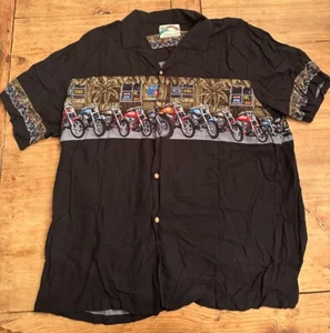 Vintage Paradise Found Men's Motorcycle Tiki Bar Hawaiian Rayon Shirt 2XL Read - Picture 1 of 9