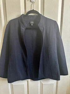 Eileen Fisher Jacke Gr. Small S Seidenmischung strukturiert 3/4 Arm dunkelblau - Bild 1 von 5