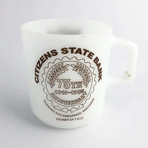 Galaxy Milk Glass Coffee Cup Mug Citizens State Bank 75th Anniversary Promo - Picture 1 of 7