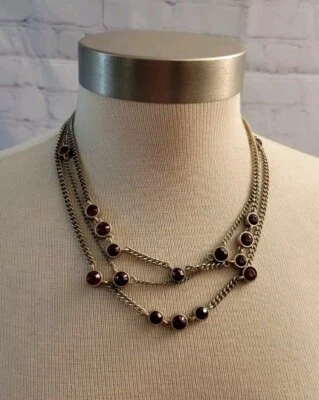 Chicos Layered Chain Red Crystal Necklace NWT - Image 1 of 4