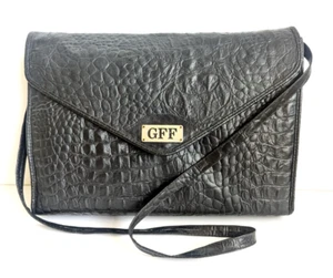 Bolso sin asas maletín GIANFRANCO FERRE XL de cuero negro de cocodrilo en relieve años 80 - Imagen 1 de 16