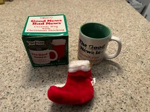 NIB Vintage Enesco Coffee Mug 1987 Good News Bad News Stocking Christmas Mug - Picture 1 of 1