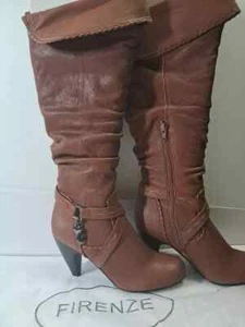 Firenze Woman's Boots EU Size 41 Brown 1/2 Zip-Up/Buckle US Size 9 - Picture 1 of 3