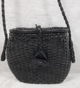 9 West Mini Crossbody Leather Bag Wicker Basket Style Tapered Purse Boho - Picture 1 of 11