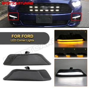 Dynamic Smoked LED Front Turn Signal Lights DRL Lamps For 2015-2017 Ford Mustang - Picture 1 of 9