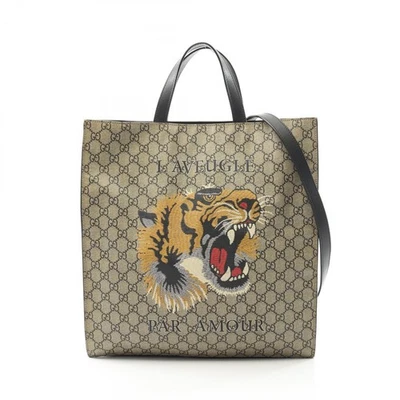 GUCCI GG Supreme Tiger Shoulder Tote Bag 450950 canvas leather Beige Used unisex - Image 1 of 4